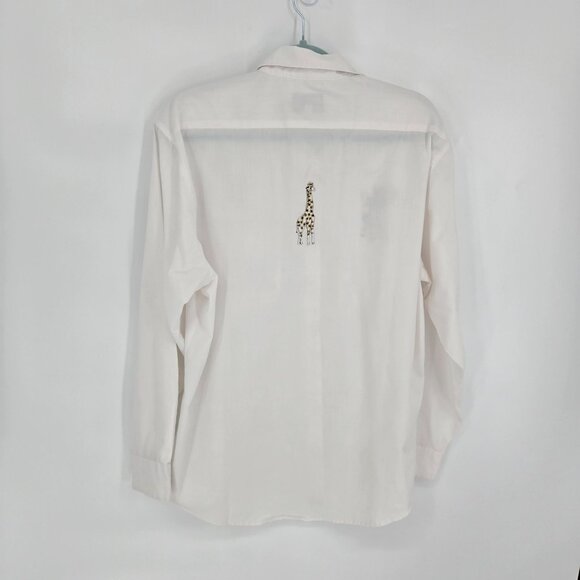 Las olas mens large white elephant tiger giraffe embroidered patchwork button up - Picture 10 of 11